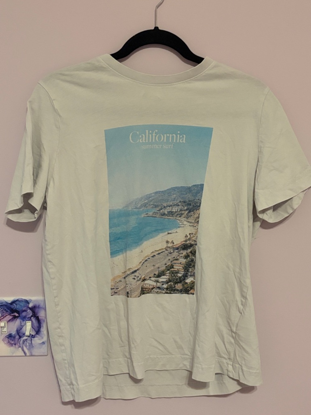 H&M Light Cream California Beach Graphic Tee